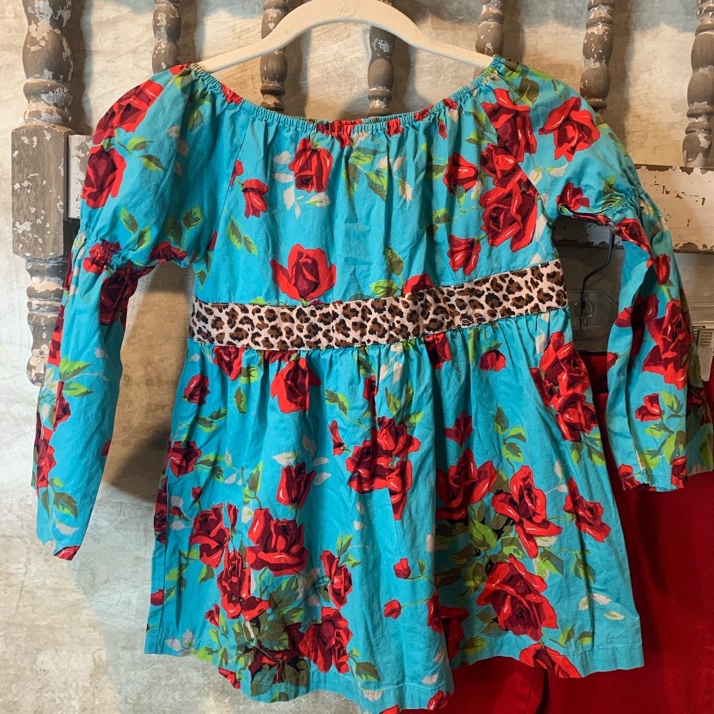 Blue and red roses Peasant blouse size 8